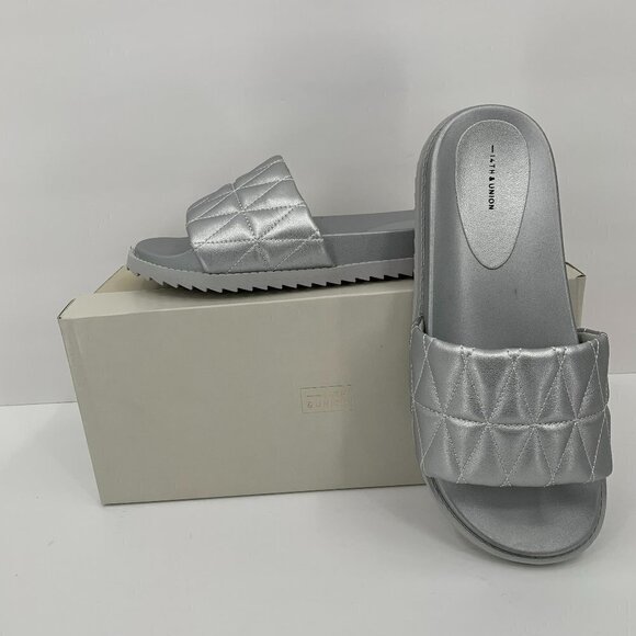 14th & Union Tallin silver metallic quilted slides sandals mules new 8 - Picture 1 of 8